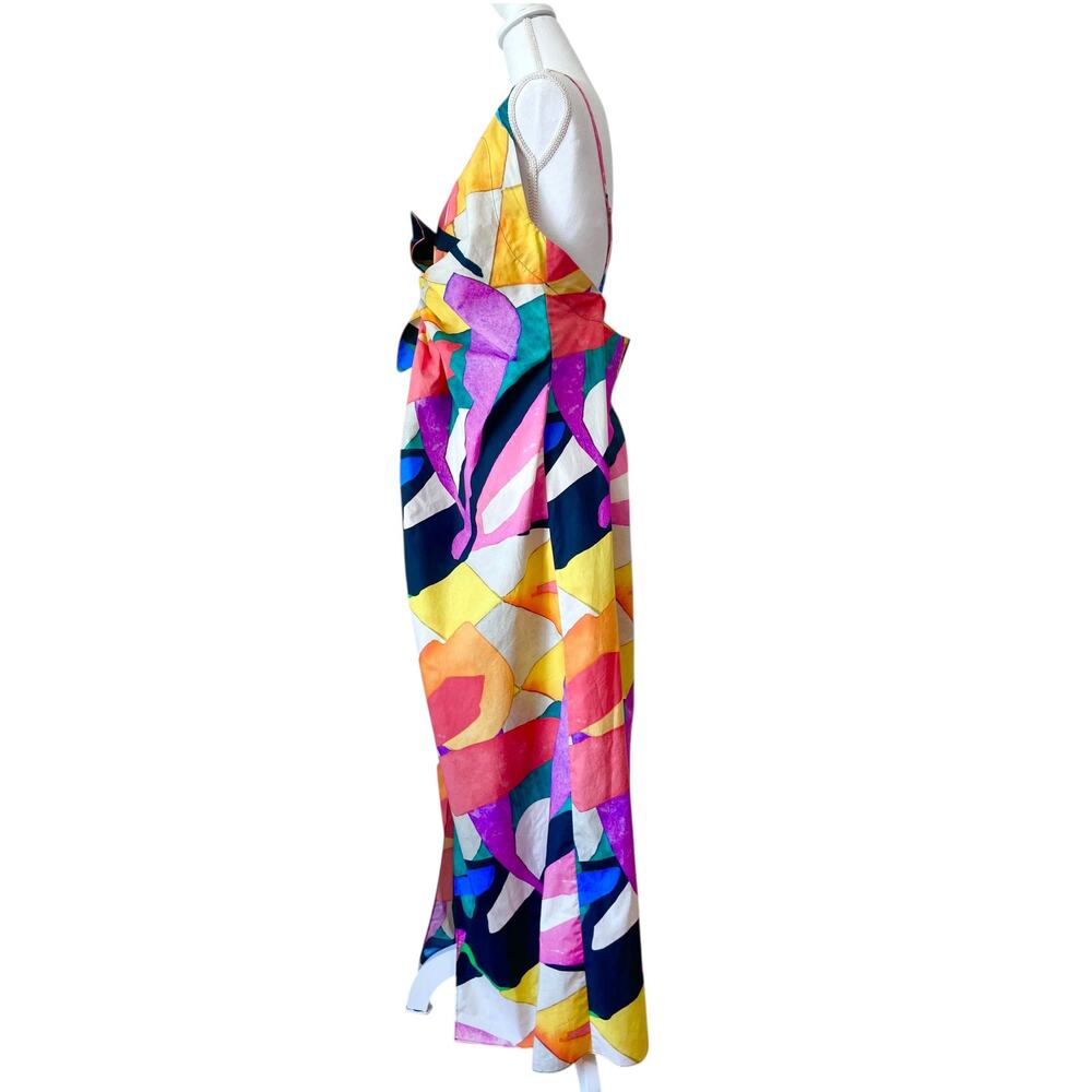 Mara Hoffman Lolita Midi Dress Botanical Tropical Floral V neck Slit‎ Size L - Picture 7 of 9